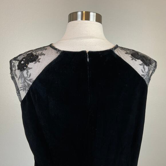 Ralph Lauren Black Sequin Velvet Midi Sheath Cocktail Dress Size 14 Short Sleeve - Picture 6 of 13